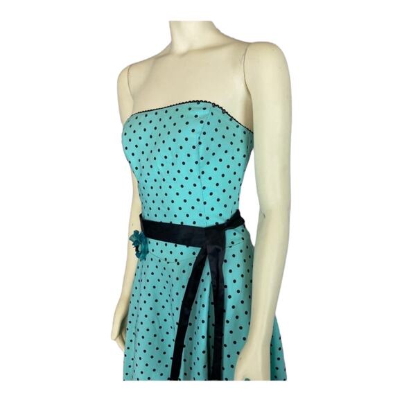 Ruby Rox Pin Up Strapless Green & Black Polka Sash Dress size 6 - Picture 3 of 12